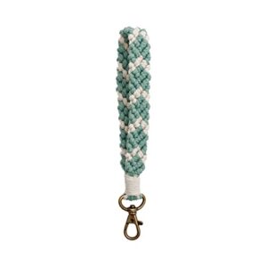sither boho macrame keychain for women handmade keychain bracelet keyring wristlet macrame keychain holder for gift(green)