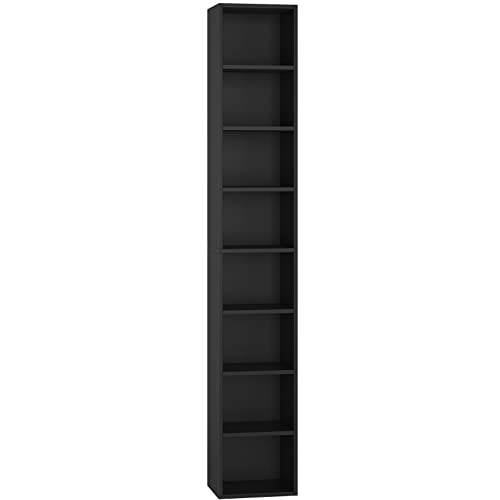 FOTOSOK 8-Tier Media Tower Rack, 11.6 X 9.3 X 70.9 Inches CD DVD Slim Storage Cabinet with Adjustable Shelves, Tall Narrow Bookcase Display Bookshelf for Home Office, Black