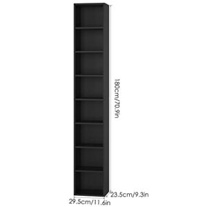 FOTOSOK 8-Tier Media Tower Rack, 11.6 X 9.3 X 70.9 Inches CD DVD Slim Storage Cabinet with Adjustable Shelves, Tall Narrow Bookcase Display Bookshelf for Home Office, Black