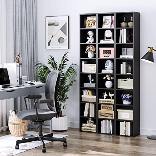 FOTOSOK 8-Tier Media Tower Rack, 11.6 X 9.3 X 70.9 Inches CD DVD Slim Storage Cabinet with Adjustable Shelves, Tall Narrow Bookcase Display Bookshelf for Home Office, Black