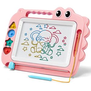 sgile toys for kids, magnetic drawing board for early learning, color erasable doodle writing pad gift for baby girls boys, painting sketch pad with four stamps for 3 4 5 year old toddlers, pink