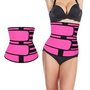 yuangungun waist trainer for women men,adjustable body shaper,waist trimmer cincher with dual belly band for weight loss slimming sauna sweat belt back support for fitness workout gym (size s) rose
