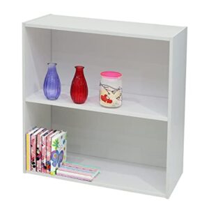 KB Designs 2 Tier Open Shelf Bookcase Storage Organizer, White Wood, Contemporary.