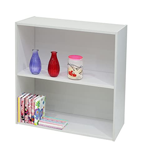 KB Designs 2 Tier Open Shelf Bookcase Storage Organizer, White Wood, Contemporary.