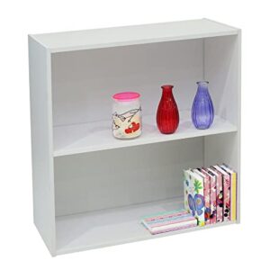 KB Designs 2 Tier Open Shelf Bookcase Storage Organizer, White Wood, Contemporary.