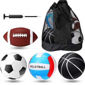 jerify 4 set of sport balls official size athletic balls include basketball, soccer ball, football, volleyball for indoor outdoor game ball kids teens youth adult ball toys gift (dark color)