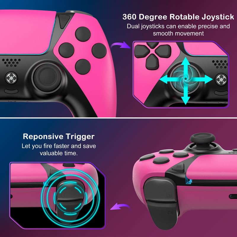 Wiv77 Wireless Controller for PS4 Controller, Ymir Control Remote for Playstation 4 Controller,Pa4 Controller with Rapid Fire/2 Remappable Back Paddles for PS4/Slim/Pro/Steam/IOS/Android/PC/Pads,Pink