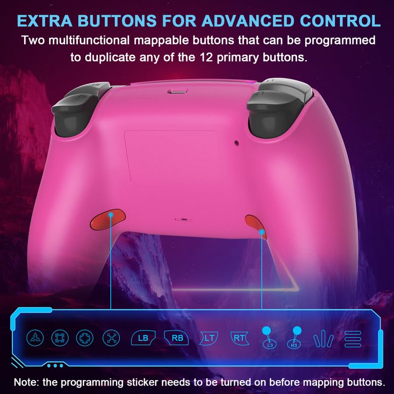 Wiv77 Wireless Controller for PS4 Controller, Ymir Control Remote for Playstation 4 Controller,Pa4 Controller with Rapid Fire/2 Remappable Back Paddles for PS4/Slim/Pro/Steam/IOS/Android/PC/Pads,Pink