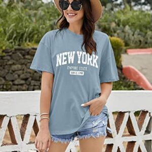 Women’s Oversized New York Letter Graphic Print Short Sleeve Tunic Tops Crew Neck Loose Fit Tee Casual T Shirts