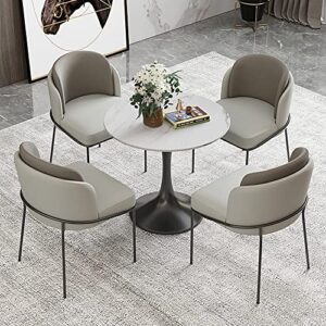 litfad modern round stone coffee table 5 pieces dining table set dining room table and chairs for 4 negotiating table - 5 pieces: table with 4 grey chairs