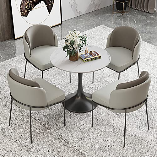 LITFAD Modern Round Stone Coffee Table 5 Pieces Dining Table Set Dining Room Table and Chairs for 4 Negotiating Table - 5 Pieces: Table with 4 Grey Chairs