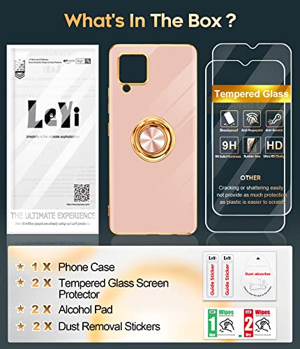 LeYi for Samsung Galaxy A42 5G Case with Tempered Glass Screen Protector [2 Pack] 360° Rotatable Ring Holder Magnetic Kickstand, Plating Rose Gold Edge Protective Case, Pink