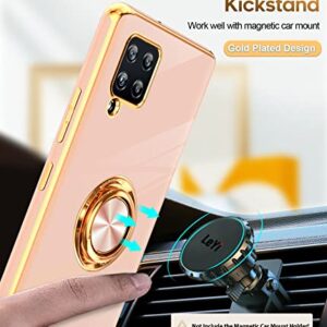 LeYi for Samsung Galaxy A42 5G Case with Tempered Glass Screen Protector [2 Pack] 360° Rotatable Ring Holder Magnetic Kickstand, Plating Rose Gold Edge Protective Case, Pink