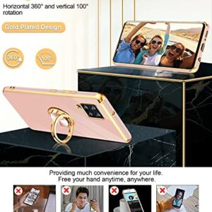 LeYi for Samsung Galaxy A42 5G Case with Tempered Glass Screen Protector [2 Pack] 360° Rotatable Ring Holder Magnetic Kickstand, Plating Rose Gold Edge Protective Case, Pink