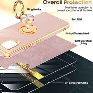 LeYi for Samsung Galaxy A42 5G Case with Tempered Glass Screen Protector [2 Pack] 360° Rotatable Ring Holder Magnetic Kickstand, Plating Rose Gold Edge Protective Case, Pink