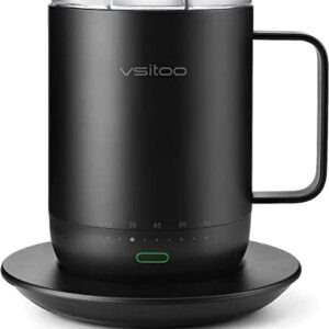 VSITOO Temperature Control Smart Mug 2 - Keep Your Coffee Hot All Day, Self Heating Coffee Mug with Lid, 14 oz, 90 Min Battery Life - App & Manual Controlled Heated Coffee Mug - Gift for Coffee Lovers