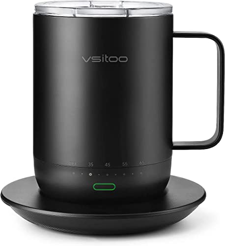 VSITOO Temperature Control Smart Mug 2 - Keep Your Coffee Hot All Day, Self Heating Coffee Mug with Lid, 14 oz, 90 Min Battery Life - App & Manual Controlled Heated Coffee Mug - Gift for Coffee Lovers