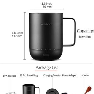 VSITOO Temperature Control Smart Mug 2 - Keep Your Coffee Hot All Day, Self Heating Coffee Mug with Lid, 14 oz, 90 Min Battery Life - App & Manual Controlled Heated Coffee Mug - Gift for Coffee Lovers