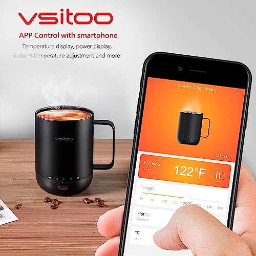 VSITOO Temperature Control Smart Mug 2 - Keep Your Coffee Hot All Day, Self Heating Coffee Mug with Lid, 14 oz, 90 Min Battery Life - App & Manual Controlled Heated Coffee Mug - Gift for Coffee Lovers