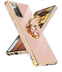 leyi for galaxy note 20 case: 360° rotatable ring holder magnetic kickstand, plating rose gold edge protective samsung galaxy note 20 case, pink