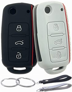 reprotecting silicone rubber key fob cover compatible with 2006-2015 volkswagen beetle cc eos gti golf jetta passat rabbit tiguan touareg nbg735868t nbg0100180t (black/grey)
