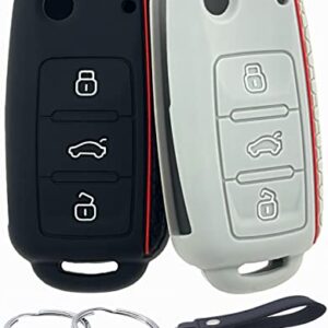 REPROTECTING Silicone Rubber Key Fob Cover Compatible with 2006-2015 Volkswagen Beetle CC Eos GTI Golf Jetta Passat Rabbit Tiguan Touareg NBG735868T NBG0100180T (Black/Grey)