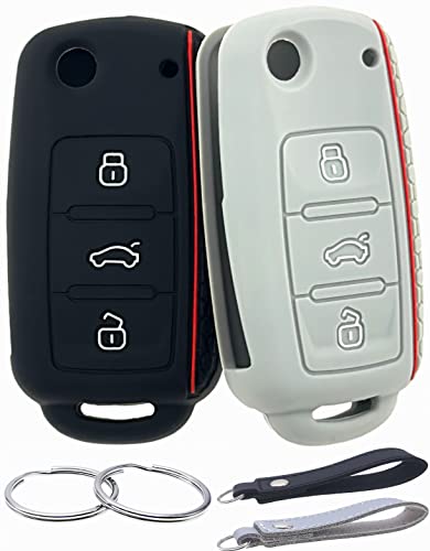 REPROTECTING Silicone Rubber Key Fob Cover Compatible with 2006-2015 Volkswagen Beetle CC Eos GTI Golf Jetta Passat Rabbit Tiguan Touareg NBG735868T NBG0100180T (Black/Grey)