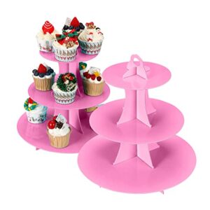 yldw 2pcs 3-tier cupcake stand, cake stand holder, tiered diy cupcake stand tower for dessert table displays, birthday theme party favors decoration, floral tea party, 12" w x 12.8" h, pink