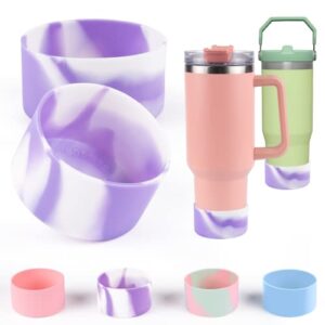 atersala 2pcs silicone cup boot for stanley adventure quencher iceflow 20/30/40oz tumbler with handle,bpa-free protective cover for bottom diameter 7.5cm/2.95in travel mug bottle-purple&white
