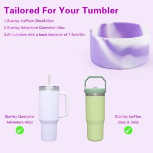 Atersala 2Pcs Silicone Cup Boot For Stanley Adventure Quencher Iceflow 20/30/40oz Tumbler With Handle,BPA-Free Protective Cover For Bottom Diameter 7.5cm/2.95in Travel Mug Bottle-Purple&White