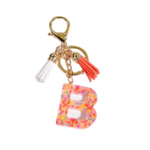 Alphabet Keychain Pink Donut Candy Tassel Initial Letter Key Chain Charm Pendant Purse Handbags Women Girl-B