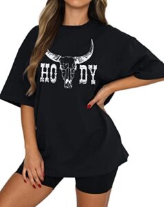 howdy shirt women western vintage bull skull graphic tops cowgirl shirts oversized t shirts casual short sleeve tees
