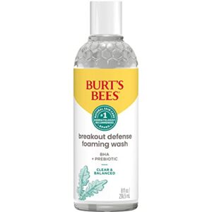 burt’s bees foaming face wash, bha breakout defense cleanser for all skin types, washes away impurities & excess facial oil, with a prebiotic, 8 oz.