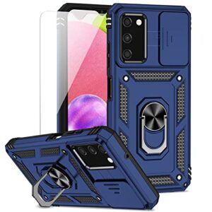 for samsung galaxy a03s case with slide camera cover hd screen protector [military grade 16ft. drop tested] magnetic ring holder kickstand protective phone case for samsung galaxy a03s, navy blue