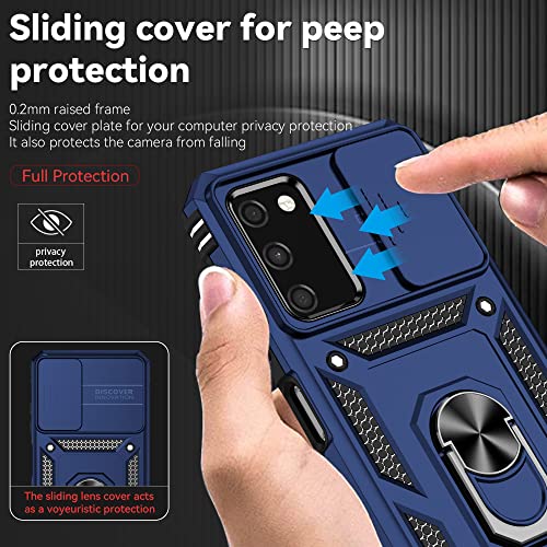 for Samsung Galaxy A03S Case with Slide Camera Cover HD Screen Protector [Military Grade 16ft. Drop Tested] Magnetic Ring Holder Kickstand Protective Phone Case for Samsung Galaxy A03S, Navy Blue