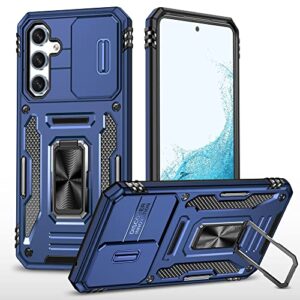 zingcon samsung galaxy a34 5g phone case,military-grade protective cases,delicate camera slide cover with magnetic ring kickstand-blue