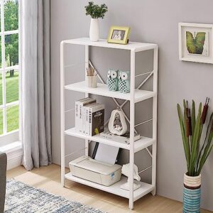 excefur rustic bookshelf and bookcase, industrial metal and wood book shelves, 4-tier shelving unit for living room bedroom, white oak