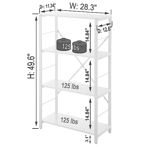 EXCEFUR Rustic Bookshelf and Bookcase, Industrial Metal and Wood Book Shelves, 4-Tier Shelving Unit for Living Room Bedroom, White Oak