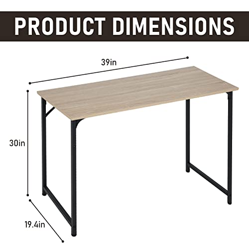 39 inch Computer Desk Home Office Desk Writing Study Table Modern Simple Style PC Desk with Metal Frame Gaming Desk Workstation for Small Space，Nature