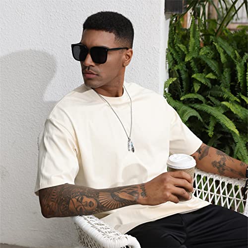 Men's Fashion Loose Fit Crewneck Solid T-Shirt Athletic Lightweight Short Sleeve Gym Workout Tops Beige