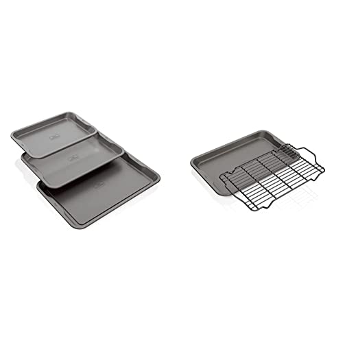 Ninja B33003 Foodi Premium 3-Piece Baking Sheet Set, with 9 x 13 inch Sheet, 10 x 15 inch Sheet & 11 x 17 inch Sheet, Grey & B32102 Foodi Premium 2-Piece Bakeware Sheet Set, Grey