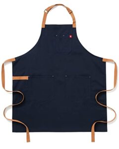 hedley & bennett midnight blue essential apron - professional chef apron with pockets and adjustable bib strap for cooking & grilling - kitchen aprons for men & women - 8oz 100% cotton twill fabric