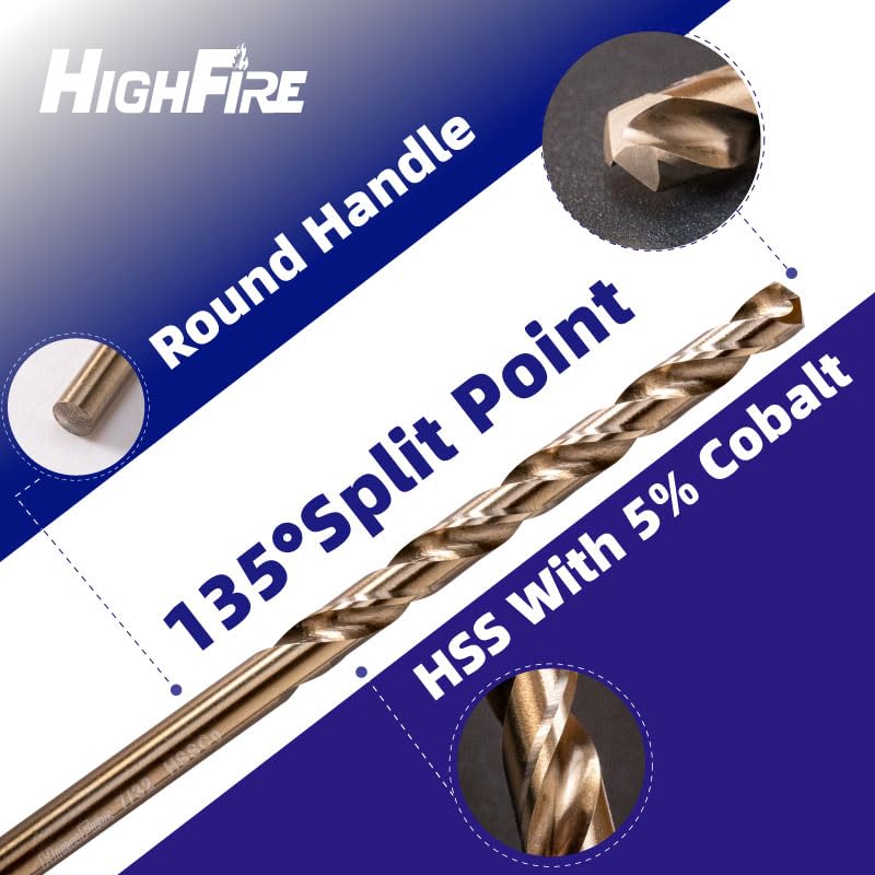 HIGHFIRE 115 PCS HSS Cobalt Drill Bit Set, Twist Jobber Drill Bits Set, 135-Degree Split Point, Fractional 1/16"-1/2", Letter A - Z, Wire #1 - #60 with Metal Indexed Storage Case