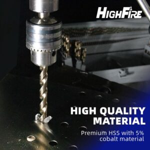 HIGHFIRE 115 PCS HSS Cobalt Drill Bit Set, Twist Jobber Drill Bits Set, 135-Degree Split Point, Fractional 1/16"-1/2", Letter A - Z, Wire #1 - #60 with Metal Indexed Storage Case