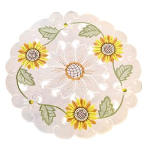 lelehome embroidery sunflowers cutwork round placemats, 4pcs 15" home kitchen dining autumn summer doily tabletop decoration