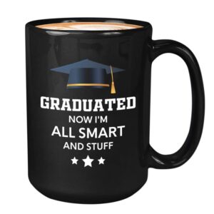 flairy land graduation coffee mug 15oz black - all smart and stuff - graduation gifts for her senior graduation college student college graduate classmate mba grad
