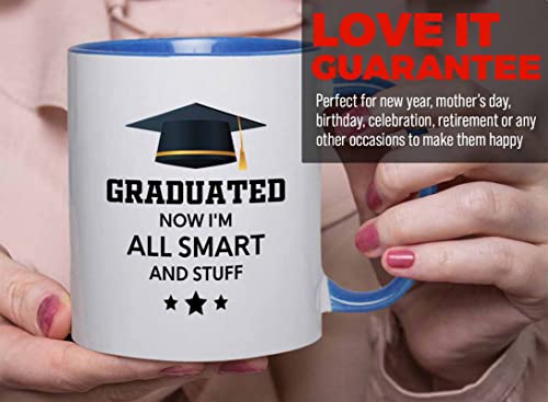 Flairy Land Graduation 2Tone Blue Mug 11oz - All Smart and Stuff - Graduation Gifts for Her Senior Graduation College Student College Graduate Classmate MBA Grad