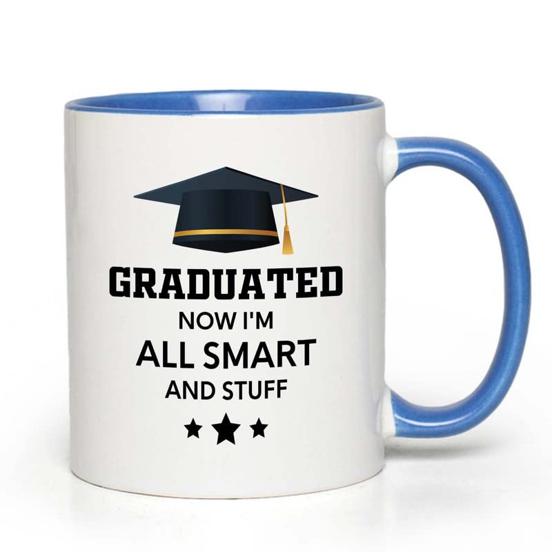 Flairy Land Graduation 2Tone Blue Mug 11oz - All Smart and Stuff - Graduation Gifts for Her Senior Graduation College Student College Graduate Classmate MBA Grad