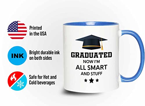 Flairy Land Graduation 2Tone Blue Mug 11oz - All Smart and Stuff - Graduation Gifts for Her Senior Graduation College Student College Graduate Classmate MBA Grad