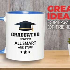 Flairy Land Graduation 2Tone Blue Mug 11oz - All Smart and Stuff - Graduation Gifts for Her Senior Graduation College Student College Graduate Classmate MBA Grad